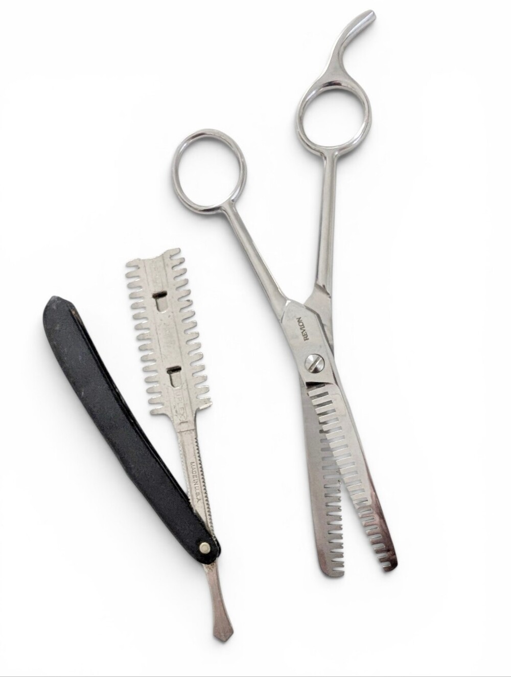 VINTAGE Barber Stylist Tools Thinning Scissors Razor Set Haircut Styling